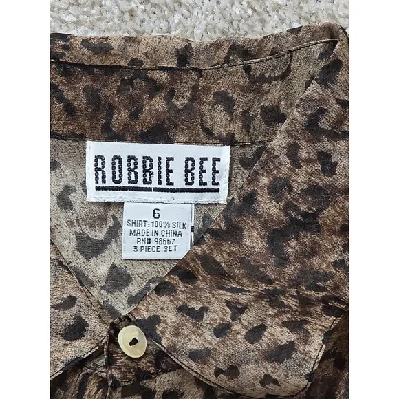 Robbie Bee Vintage 100% Silk Leopard Print Button with tags Shirt Size 6 283 - Picture 2 of 6